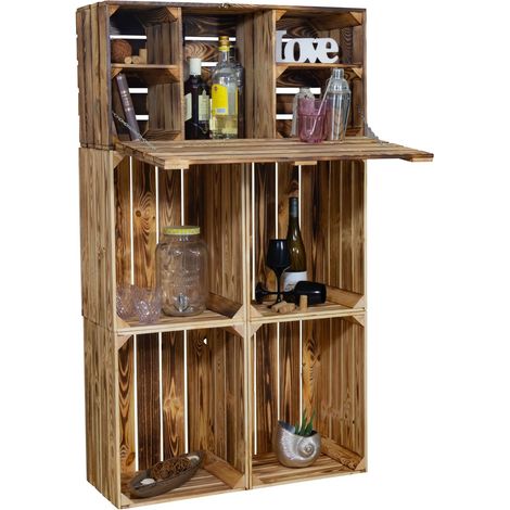Minibar "Daniel" mit Klappfunktion und Flaschenregal (Geflammt) (1/5)