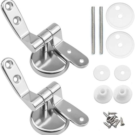 Charnière Abattant WC de Rechange, Lot de 2 Charnières de Siège de Toilette en Alliage de Zinc pour en Bois, Résine, MDF, y compris Raccords (1/5)