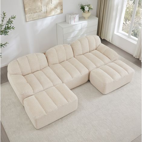 Sofá modular U de 3 plazas con 2 otomanes, espuma 32D, 288 x 165 x 79 cm, beige HAVRYA (1/5)