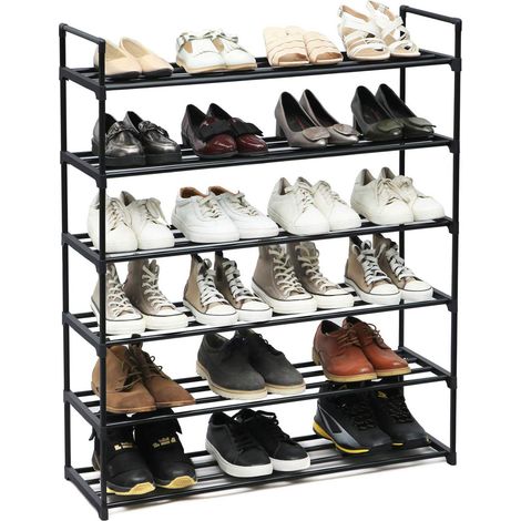 Étagère à chaussures 6 niveaux – Capacité 30 paires – Métal noir – Dimensions 92 x 30 x 113 cm – Pour salon, entrée, couloir (1/5)