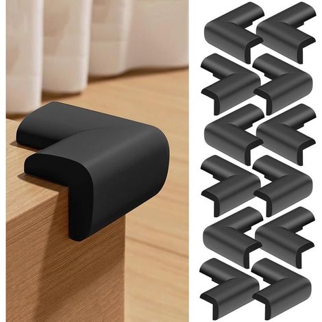 Protections d'angle de table (lot de 12) avec adhésif double face 3M préinstallé, noir, super doux, pour coins pointus, tables, bureaux, lits, meubles et murs. (1/5)