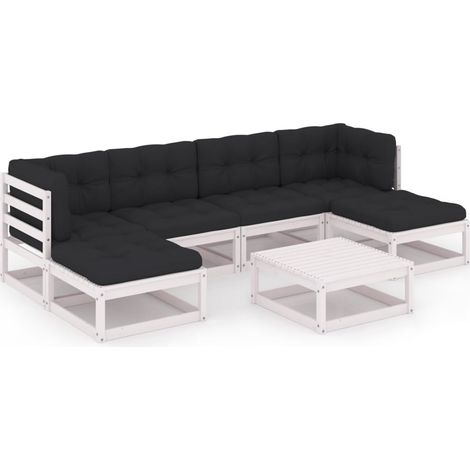 Maison Exclusive - Set Salotto Giardino 7pz con Cuscini Bianco Legno Massello Pino