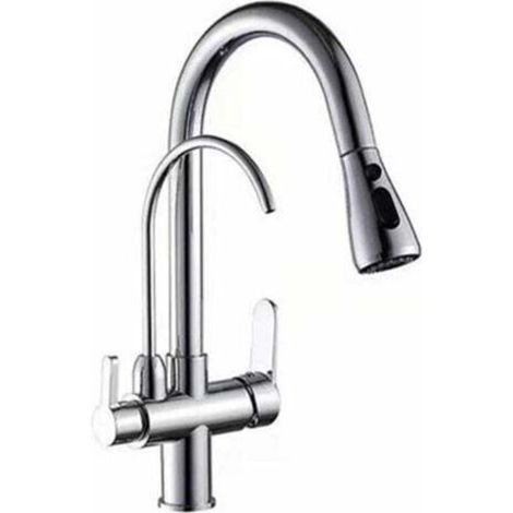 Kitchen mixer tap, brass sliding sink mixer for hot and cold water with drinking water tap