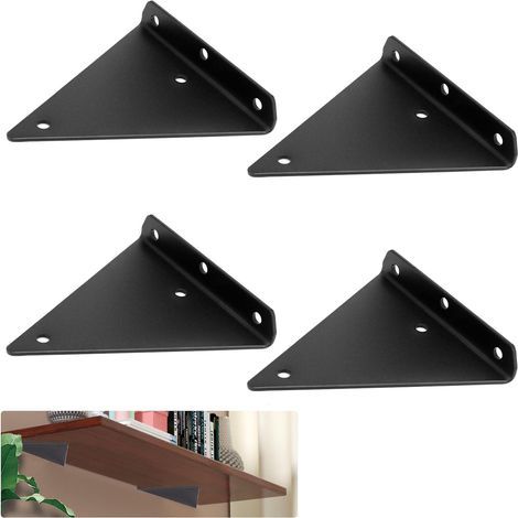 4 Pièces Support Etagere Triangle, 14 x 13 cm Supports D'étagère Flottant, Support Etagere Invisible, Support Etagere Murale Métal, Fixation Invisible Étagère pour Étagères Ouvertes (1/5)
