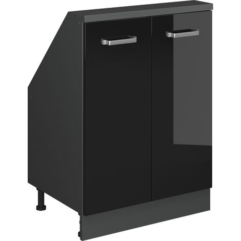 Mobile sottotetto Rion, Nero lucido/antracite, con 2 porte, Vicco
