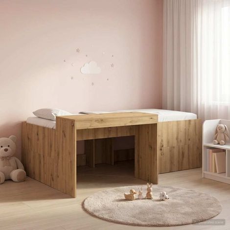 Cama alta para niños con escritorio Roble Artesanal 80 x 200 cm