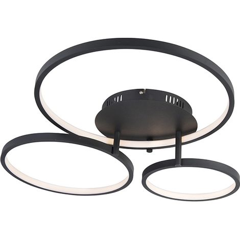 QAZQA + Plafoniera grande rondas - Moderno - Alluminio - Nero - Organico (non sostituibile) LED Max. 1 x 30 Watt
