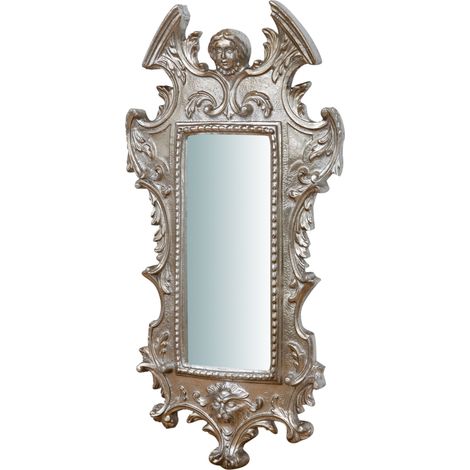 Specchio Specchiera da Parete e Appendere IN LEGNO FINITURA FOGLIA ARGENTO ANTICATO L34XPR4XH64 cm Made in Italy (1/5)
