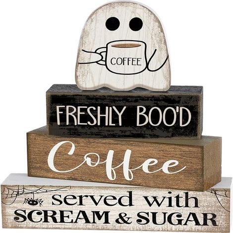 4 Pièces Décor de Table Halloween Fantôme en Bois, Décor pour Étagère à Plateaux, Centre de Table Style Ferme, Accessoires pour Bar à Café, Bureau ou Cuisine (1/5)