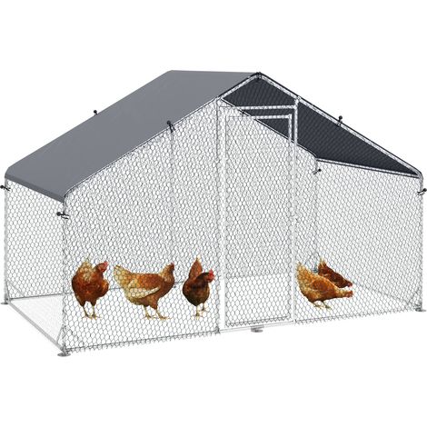 Galvanised Walk In Chicken Coop Hen House w/ Water-Resist Cover, 3 x 1.7 x 1.9m (1/5)