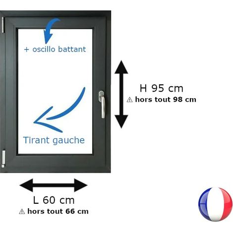 Fenêtre PVC 1 vantail H 95 x L 60 cm OB anthracite pour pose en neuf - tirant gauche