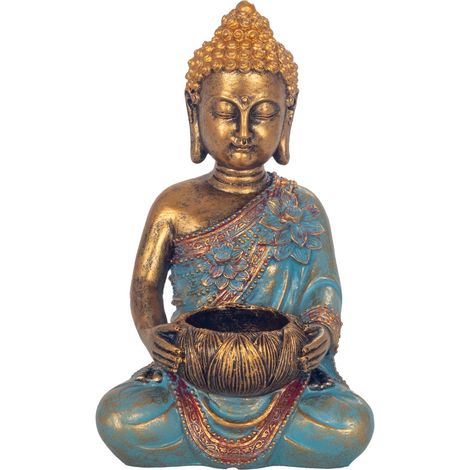 Statua di Buddha dorato in resina, figura orientale per la decorazione della casa, 30 cm, ideale per la meditazione e il Feng Shui