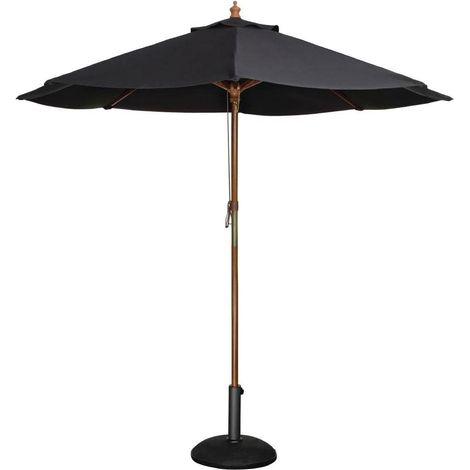 Bolero Parasol rond à poulie de 3 mètres de diamètre, noir, taille : 2,52(H) x 3(Dia)m, mât à 2 poteaux en bois dur Nyatoh, auvent hydrofuge, CB517 (1/5)