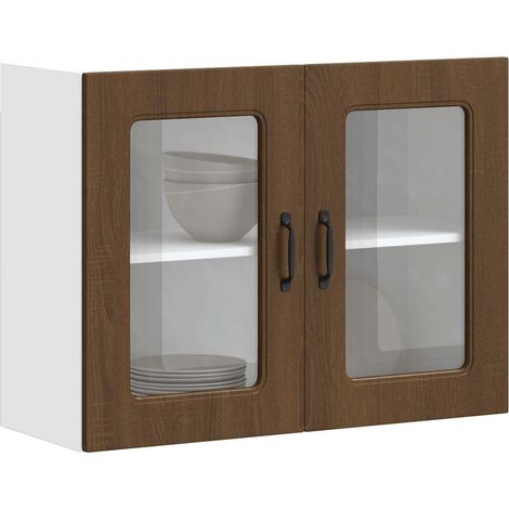 Küchen-Hängeschrank mit Glastür Kalmar Braun Eichen-Optik