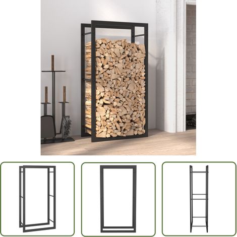 The Living Store Brennholzregal Mattschwarz 50x28x94 cm Stahl - Brennholzregal - Kaminholzlagerung - Stahl Regal - Outdoor Deko - Gartenzubehör (1/5)