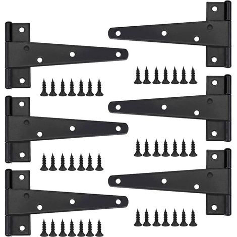 6pcs Heavy Duty Door Hinges, 10 Inch Door Hinges, Black T-Hinges, Stainless Steel Flat Hinges Iron Door Hinges Heavy Duty Hinges for Doors, Windows, Garden Sheds (1/5)