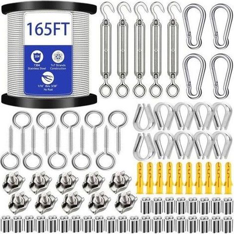 Câble métallique 50m - 304 Cable Acier Inoxydable - Tendeur Cable Inox - Treillis Plante Grimpante Exterieur - Corde à Linge (1/5)