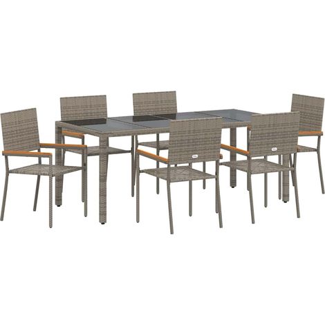Maison Exclusive - Garten Essgruppe 7 pcs Grau Poly-Rattan