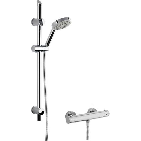 Nuie Minimalist Thermostatic Bar Shower Valve with Slim Single Function Slider Rail Kit - Chrome (1/2)
