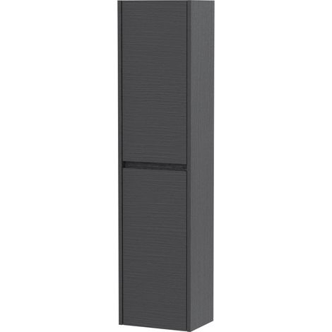 Square Wall Hung 2 Door Tall Bathroom Unit, 350mm - Woodgrain Graphite Grey