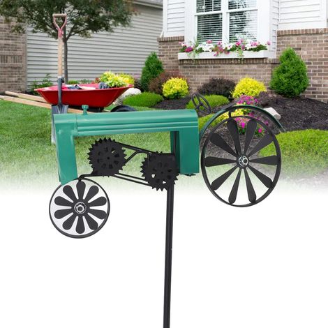 Veleta de tractor vintage con ruedas metálicas giratorias para la decoración del jardín y el césped. (1/5)