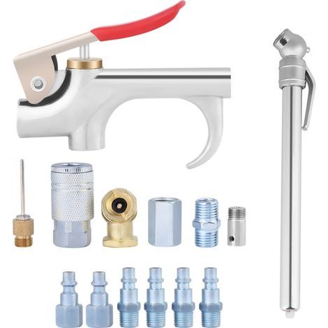 Kit de 14 pièces pour compresseur d'air : pistolet souffleur, buses pneumatiques et accessoires de nettoyage (1/5)