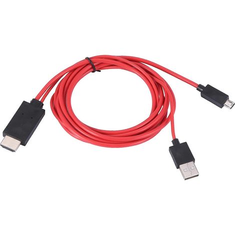 Câble adaptateur Micro-USB vers HDMI de 6,5 pieds, prend en charge les téléviseurs HD 1080p, convient aux appareils Android tels que le S3 (11 broches, rouge). (1/5)