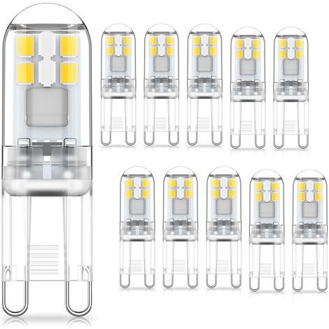 Ampoules LED G9 1.5W Équivalent à 20W Halogène Lumière Blanc Froid 6000K, AC 220-240V,Non Dimmables,Mini Ampoule à incandescence,Sans Scintillement,Paquet De 10 (1/5)