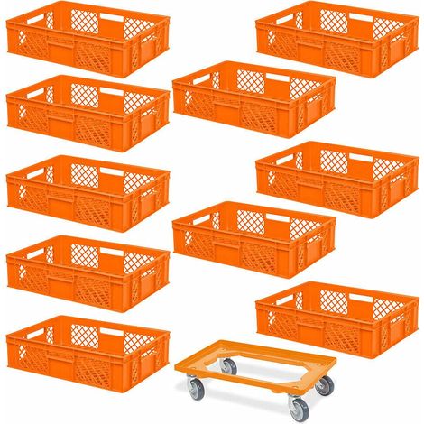 BRB Lot de 10 récipients empilables Euro Plus Chariot de transport 600 x 400 x 150 mm Qualité industrielle Orange (1/2)