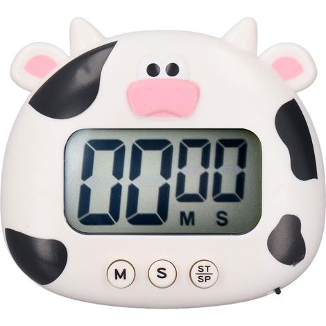 Digitaler Kochtimer mit akustischem Alarm, Tiermotiv, Countdown- und Gärfunktion für Küche und Unterricht, einfache Bedienung mit Ständer – Weiße Kuh (1/5)