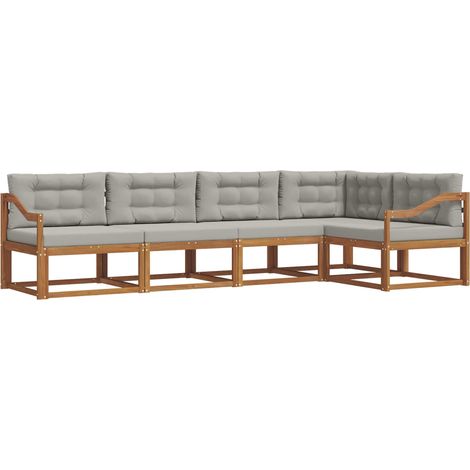 Conjunto de sofás de exterior 5 uds. Natural y Gris Claro vidaXL (1/5)