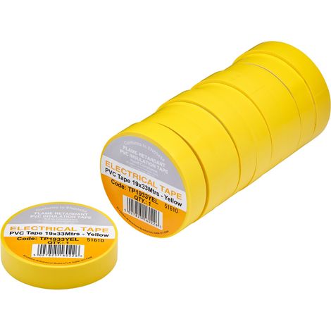 Draper 29502 Yellow PVC Electrical Insulation Tape, 19mm x 33m (Pack of 10) (1/2)