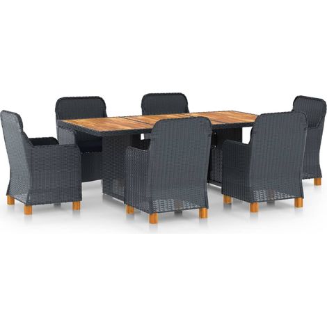 Ensemble Table et Chaises 7 pcs Ensemble Table à manger + 6 chaises avec coussins Résine tressée Gris foncé 14362 (1/5)