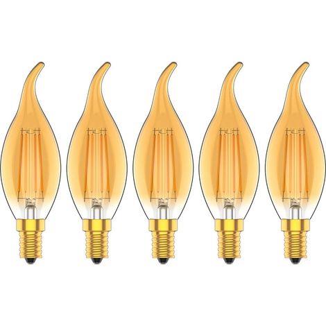 5 pièces 40W led ampoule 4W brun jaune chaud lumière 2200K gradation C35T tirer queue rétro lustre source de lumière bougie lumière (1/2)