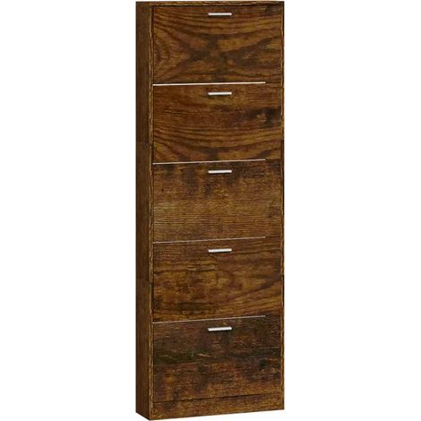 Zapatero mueble para entrada pasillo y salón 59 x 17 x 169 cm madera de ingeniería marrón 020021565 (1/5)