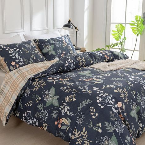 Bettwäsche-Set 240x220 cm mit Blumenmuster, Mikrofaser, 3-teilig, blau
