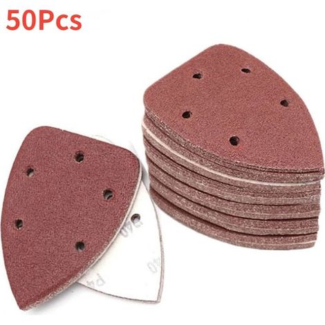 Papier de verre, 5 trous, auto-adhésifs, Triangle, ponceuse, boucle à crochet , disque, outils abrasifs pour le polissage, 50 pièces (1/5)