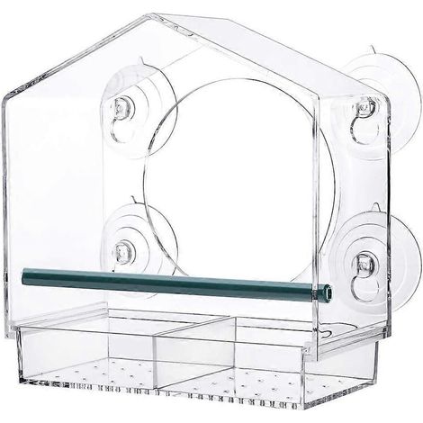 Großes Acryl-Vogelhaus für Fenster im Freien mit Futterschale und Abflussloch