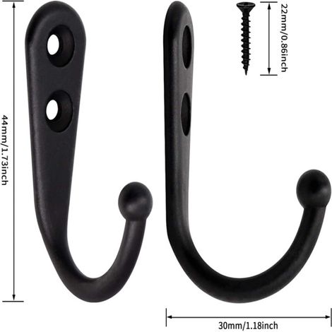 Lot de 10 petits crochets noirs à fixer au mur avec 20 vis pour suspendre sacs, peignoirs, serviettes et clés. Gain de place garanti (1/2)