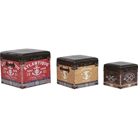 Caja Set 3 Madera Pu 47X47X42 Vintage Multicolor (1/5)