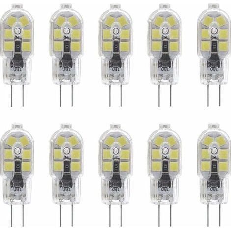 10-Pack G4 2W LED Ampoule pour les Ampoules de Hotte, AC/DC 12V, 20W Ampoules Halogènes Équivalent, 200LM, Bi-Pin avec Couvercle en PVC Transparent, Blanc Froid 6000K, Non-dimmable (1/4)