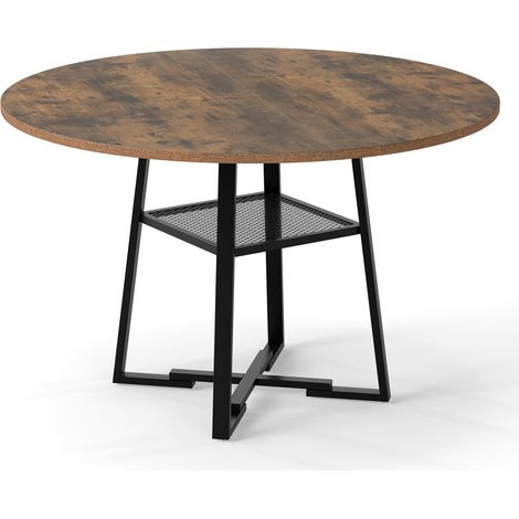 Mesa de comedor redonda con estante, capacidad para 4-6 personas, color marrón rústico. (1/5)