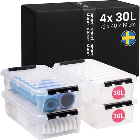 4x Boîte de Rangement Plastique avec Couvercle Classic 30L (72x40x19cm) Empilable et de Qualité Alimentaire Boîte Plastique avec Couvercle (1/5)