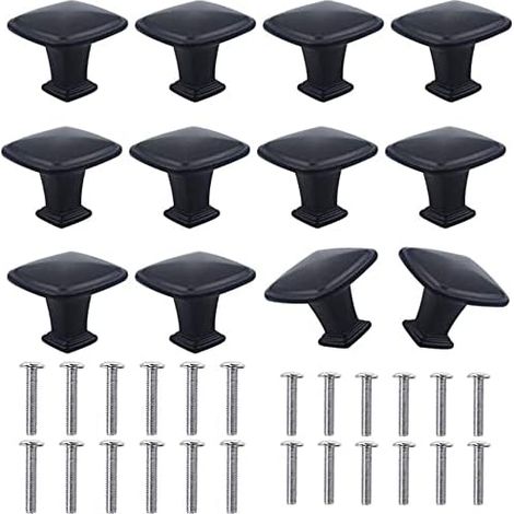 CCYKXA 12 Stück 30 mm quadratische Schrankknöpfe aus Aluminiumlegierung, moderner schwarzer Türknauf, Küchenmöbelgriff für Schrank, Schublade, Sideboard, Kleiderschrank, Nachttisch, mit 24 Stück Schra