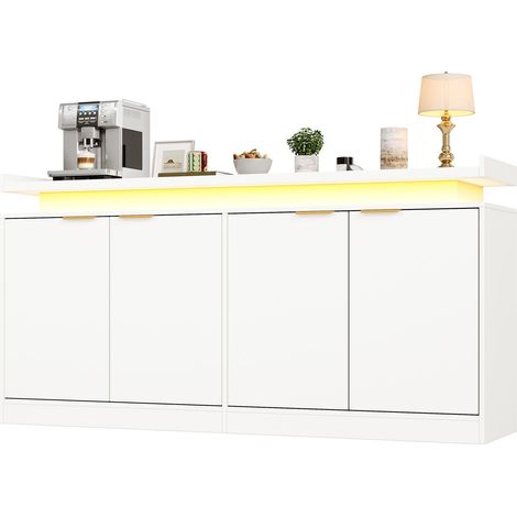 Buffet de Cuisine avec 4 Portes, Étagères Fixes et Éclairage LED RGB pour Cuisine et Salon, MDF Blanc, 160 x 39 x 83 cm (1/5)