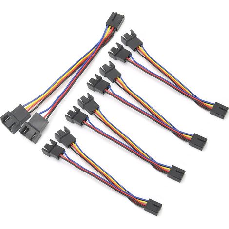 Câble d'extension pour ventilateur (5 pièces) avec connecteur 4 broches, répartiteur et convertisseur de puissance (1 vers 2).