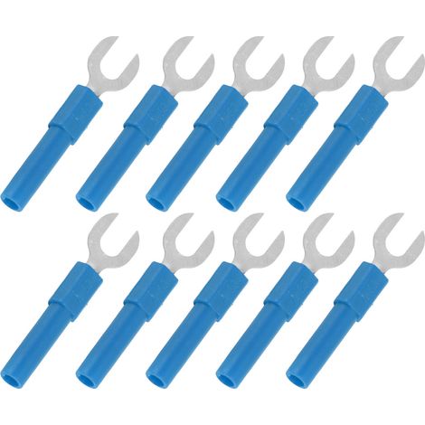 Lot de 10 cosses fourchues Y laiton PVC trou 4mm bleues 30Vac-60Vdc max 10A pour auto bateau solaire (1/5)