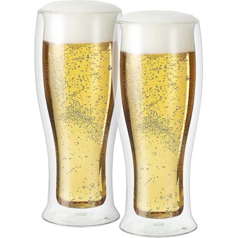 Set aus 2 doppelwandigen, isolierten Biergläsern (400 ml), die Bier länger kalt halten, auch im Freien. Stilvolles Design, ideal für Ale, Lager, Stout und Pilsner. (1/5)
