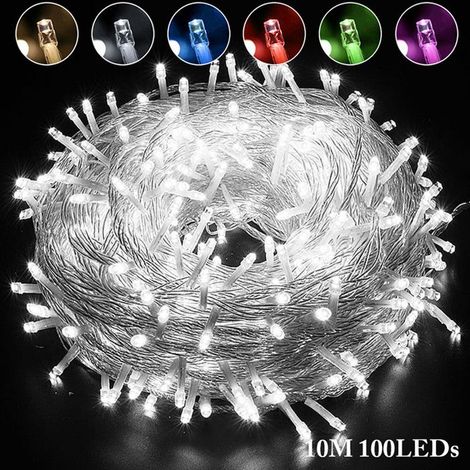 1 Guirlande Lumineuse 10M,100LED Blanc,8 Modes IP44 Intérieur Extérieur Noël Mariage Fête