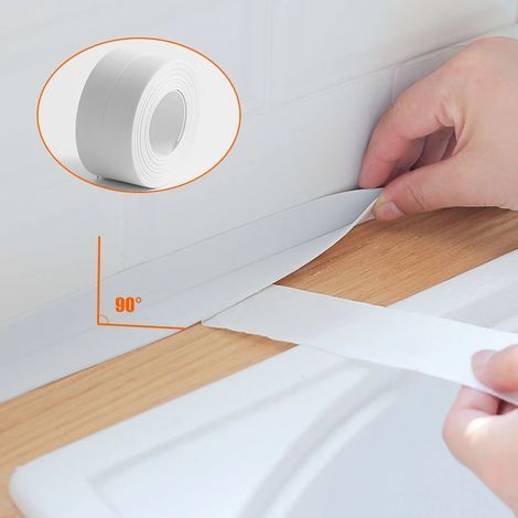 Bande adhésive imperméable en PVC pour murs, éviers, cuisinières, fissures, cuisine, salle de bain, baignoire, coin, joint d'étanchéité, 1 pièce (blanc 320 x 2,2 cm) (1/5)